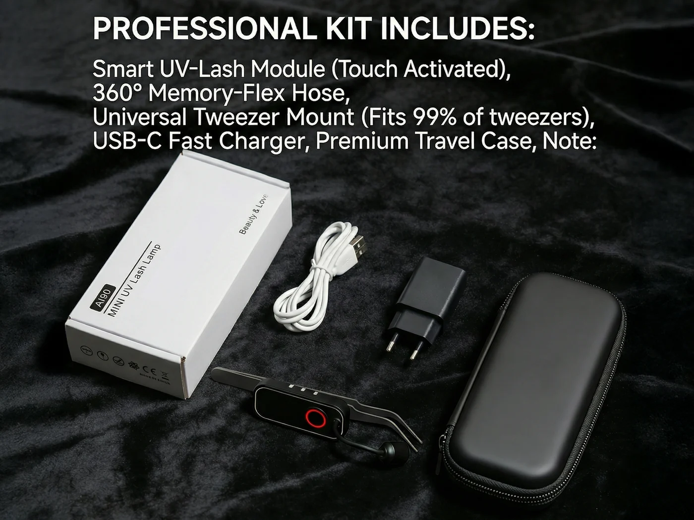 Hi_friend professional lash lamp kit: UV module, memory-flex hose, USB-C charger and travel case